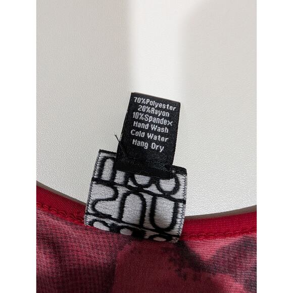 Clara Sun Woo Top Womens Medium Red Black Floral Tunic Art to Wear - Picture 6 of 9